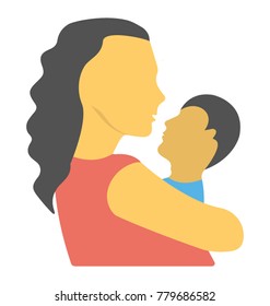 Flat icon design depicting mother holding her son