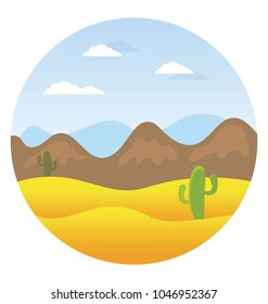 
Flat icon design of desert landscape with cactus 
