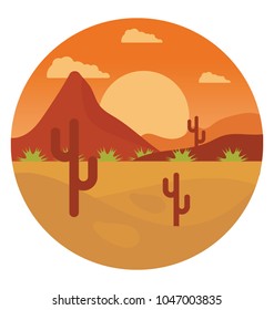 
Flat icon design of desert landscape with cactus
