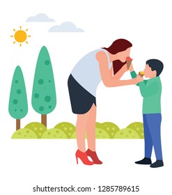 Flat icon design of eating ice cream