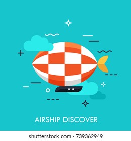Flat icon with flat design element of horizon discoveries, inspiring dream, exploratory mission, traveling by airship, opening unknown. Modern style logo vector illustration concept.