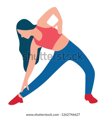 Flat icon design of exercising girl, yoga