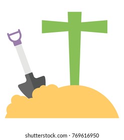 
Flat icon design of grave with spade

