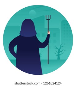 Flat icon design of halloween witch character