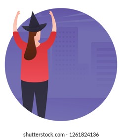 Flat icon design of halloween witch character, witch costume