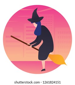 Flat icon design of halloween witch character