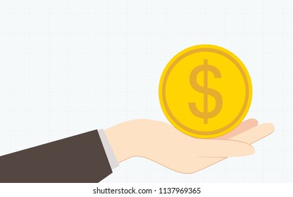 flat icon design of hand holding dollar coin on white color background