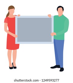Flat icon design of holding placard, holding billboard