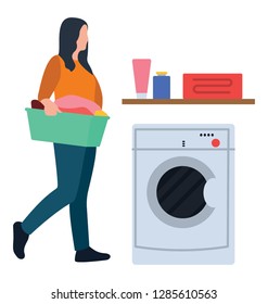 Flat icon design of laundry, washing clothes concept