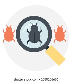 
Flat icon design of magnifier with bugs, virus scanning concept
