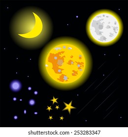 flat icon design moon star and comet-vector/illustrator