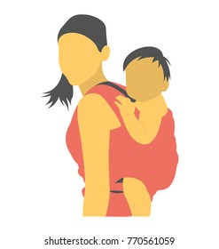 
Flat icon design of a mother carrying her child on her back in a sling, baby carrier
