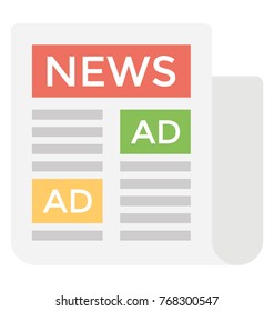 
A flat icon design of newspaper with advertisements
