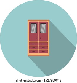 Flat icon design object, cupboard, long shadow, interior, decoration, vector illustration