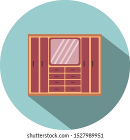Flat icon design object, cupboard, long shadow, interior, decoration, vector illustration