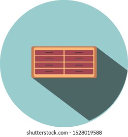 Flat icon design object, cupboard, long shadow, interior, decoration, vector illustration