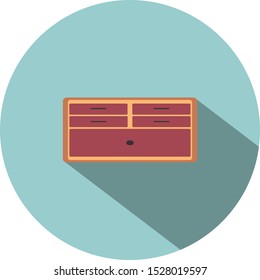 Flat icon design object, cupboard, long shadow, interior, decoration, vector illustration