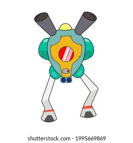 Flat icon design retro green robot isolated on white background illustration vector , T-Shirt design for kids.
