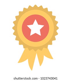 
Flat icon design of a ribbon award badge with a star in center 
