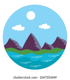 
A flat icon design of river landscape 
