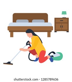 Flat icon design of room cleaning, vacuum cleaner 