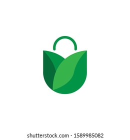 Flat icon design shopping bag with leaf model for online stores