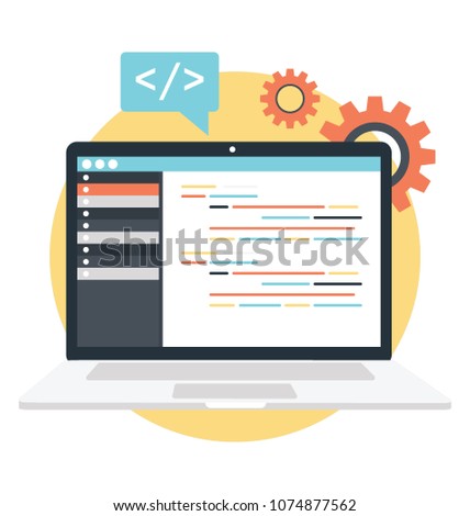
Flat icon design of site editor, website HTML coding
