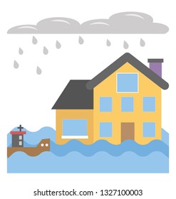 Flat icon design of thunderstorm and flood