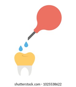 
Flat icon design of tooth cleaning or tooth filling with dropper.
