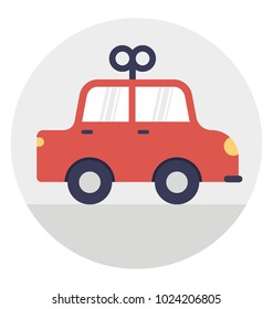 Flat icon design of  a toy car in red color 