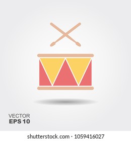 Flat icon design of toy drum with sticks