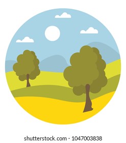 
A flat icon design of trees landscape 
