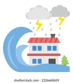 Flat icon design of tsunami and thunderstorm 
