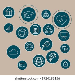 red vectorial de diseño de iconos plana, Internet, dispositivos, conjunto de iconos