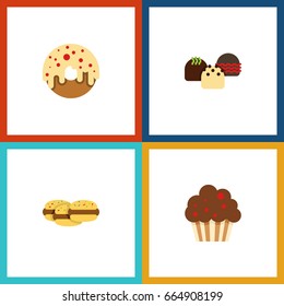 Flat Icon Dessert Set Of Biscuit, Muffin, Doughnut And Other Vector Objects. Also Includes Cake, Doughnut, Donuts Elements.