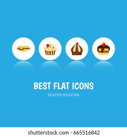Flat Icon Dessert Set Of Biscuit, Confectionery, Dessert And Other Vector Objects. Also Includes Sweetmeat, Cookie, Confectionery Elements.