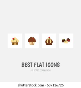 Flat Icon Dessert Set Of Cake, Muffin, Cupcake And Other Vector Objects. Also Includes Dessert, Confectionery, Sweetmeat Elements.
