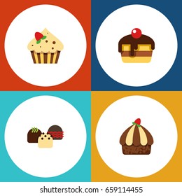 Flat Icon Dessert Set Of Confectionery, Dessert, Cake And Other Vector Objects. Also Includes Dessert, Pastry, Cupcake Elements.