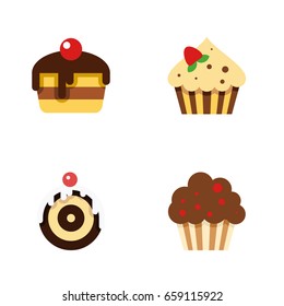 Flat Icon Dessert Set Of Confectionery, Dessert, Pastry And Other Vector Objects. Also Includes Sweetmeat, Dessert, Confectionery Elements.