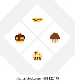 Flat Icon Dessert Set Of Confectionery, Dessert, Muffin And Other Vector Objects. Also Includes Pastry, Cupcake, Cookie Elements.