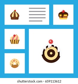Flat Icon Dessert Set Of Cupcake, Sweetmeat, Doughnut And Other Vector Objects. Also Includes Muffin, Donuts, Doughnut Elements.