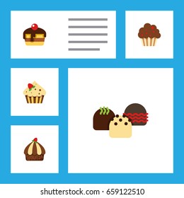 Flat Icon Dessert Set Of Dessert, Cupcake, Confectionery And Other Vector Objects. Also Includes Confectionery, Pastry, Cake Elements.