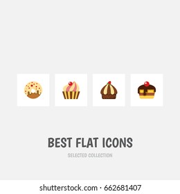 Flat Icon Dessert Set Of Doughnut, Cupcake, Dessert And Other Vector Objects. Also Includes Cupcake, Dessert, Cake Elements.