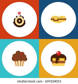 Flat Icon Dessert Set Of Dessert, Muffin, Biscuit And Other Vector Objects. Also Includes Biscuit, Shortcake, Cake Elements.