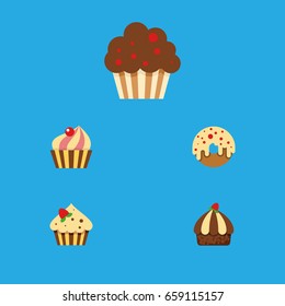 Flat Icon Dessert Set Of Muffin, Confectionery, Doughnut And Other Vector Objects. Also Includes Donuts, Dessert, Cupcake Elements.