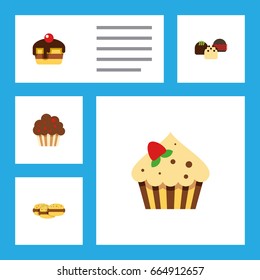 Flat Icon Dessert Set Of Muffin, Confectionery, Dessert And Other Vector Objects. Also Includes Cake, Shortcake, Delicious Elements.