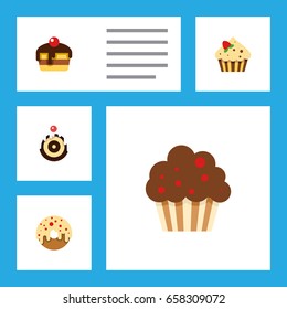 Flat Icon Dessert Set Of Pastry, Confectionery, Muffin And Other Vector Objects. Also Includes Confectionery, Muffin, Dessert Elements.