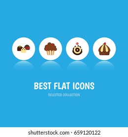 Flat Icon Dessert Set Of Pastry, Cake, Muffin And Other Vector Objects. Also Includes Cupcake, Muffin, Pastry Elements.