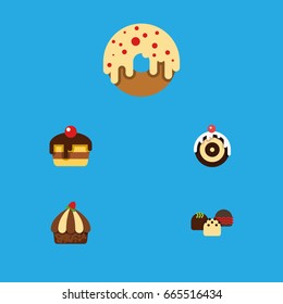 Flat Icon Dessert Set Of Pastry, Doughnut, Cake And Other Vector Objects. 