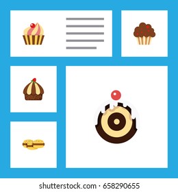 Flat Icon Dessert Set Of Sweetmeat, Muffin, Cupcake And Other Vector Objects. Also Includes Sweetmeat, Pastry, Confectionery Elements.
